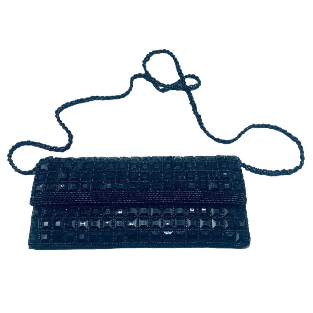 expressions nyc handbag clutch quilt pattern black embellished beads bead READ